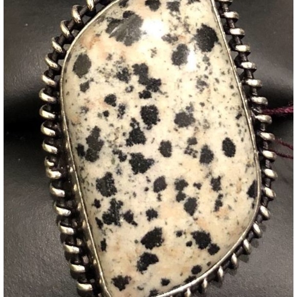 Vintage Dalmatian Jasper 925 Ring Size 7 1/4 - Picture 2 of 6